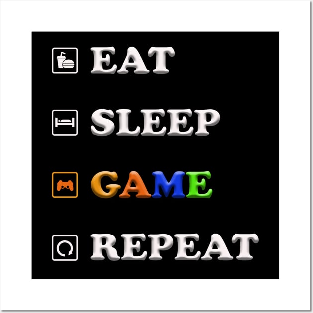 Funny Eat Sleep Game Repeat Gift for Video Games Lovers Wall Art by NI78